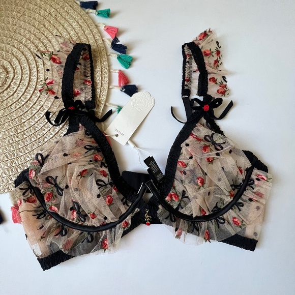 For Love & Lemons Kendra Underwire Bra Black Multicolor 36C NEW - Picture 7 of 9